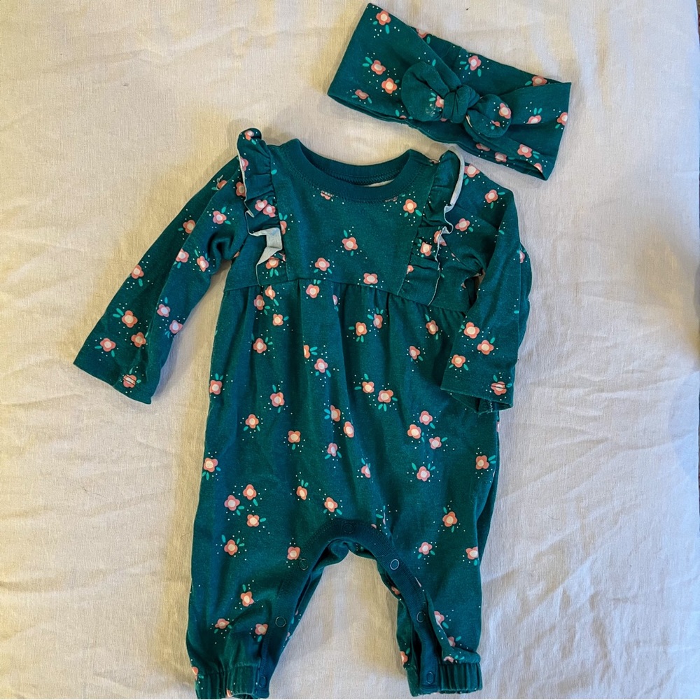 Cat and Jack Blue One Piece with Floral Pattern